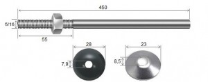 Haste Telha + Porca + Arruelas 5/16 x 450 R55 Inox-316 -10 peas